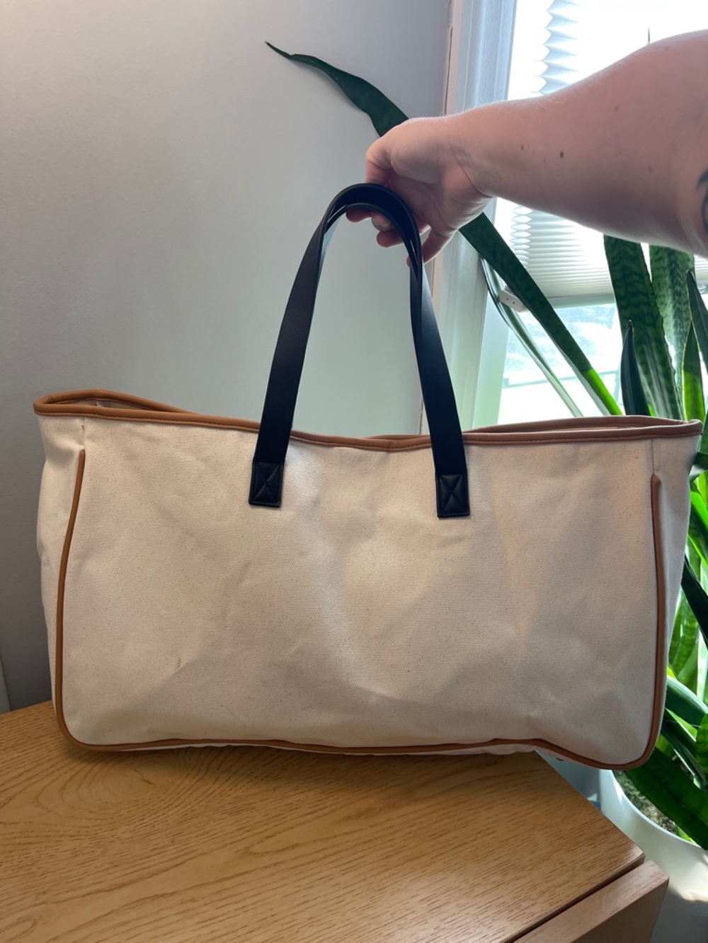 ESCAPE Canvas Tote - Black Handles, Tan Trim - Picture 2 of 4